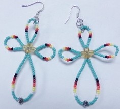 Native American Beaded 2.5&quot; CROSS Dangle Earrings Turquoise Glass Beads ... - $24.99