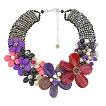 Mesmerizng Pink Purple Floral Garden Statement Handmade Necklace - £48.16 GBP