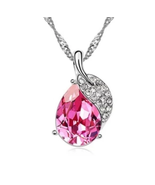 Pink Crystal Leaf Necklace - $19.18 CAD
