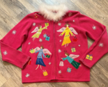 Vtg Christmas Sweater Angels Pink Embellished Purses Gifts Frilly Avery ... - £17.84 GBP