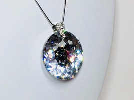 Sparkly Clear Round Glass Crystal Pendant Necklace (2&quot; diameter) - £6.18 GBP