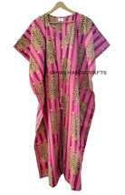 Indian Ethnic Animal Tibetan Tiger Print Dark Pink Woman Sleepwear Cotton Kaftan - £24.77 GBP