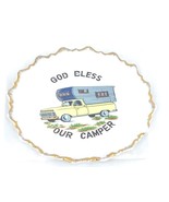God Bless Our Camper Collectors Plate Wall Hanger Vintage Gold Trim RV C... - $24.20