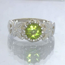 Peridot Round Green Gem 925 Silver Ladies Ring Size 6.25 Angel Flower Design 34 - £82.58 GBP