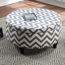 NHI Express 32” Wide Oversized Fabric Round Storage Ottoman, Gray White - £174.25 GBP