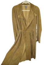 Bisou Bisou Women&#39;s Tan Suede Belted Wrap Trench Coat Size L - £78.68 GBP