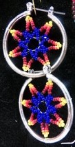 Native American Beaded Dreamcatcher Earrings Silvertone Hoop Seminole Ha... - £19.81 GBP