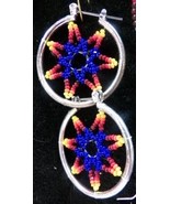 Native American Beaded Dreamcatcher Earrings Silvertone Hoop Seminole Ha... - $34.82 CAD