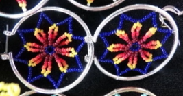 Beaded Dreamcatcher Hoop Earrings 1.5&quot; Blue Star Sun Seminole Fire Nativ... - £23.97 GBP