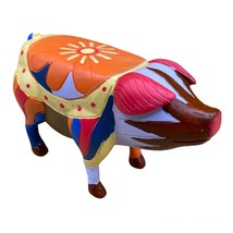 Resin Pig Figurine Crazy Bright Colors Flat Back 3 1/2” Tall - $15.83
