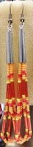 Native American Beaded Earrings 3.5&quot; Orange Colors Glass Bugle Beads Sil... - $29.99