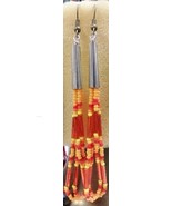 Native American Beaded Earrings 3.5&quot; Orange Colors Glass Bugle Beads Sil... - $41.13 CAD