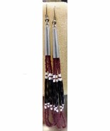 Native American Beaded Dangle Earrings Maroon Black White Glass Bugle Be... - $561.45 MXN