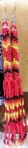 Native American Dance Regalia Beaded Earrings 4&quot; Cut Glass Red Yellow Bl... - £32.04 GBP