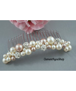 Bridal hair comb, Ivory champagne mix pearls, rhinestone balls, Beaded c... - $35.00