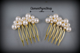 Bridal small hair combs set of 2 Cream Ivory pearls Flower girl bridesmaid - £24.05 GBP