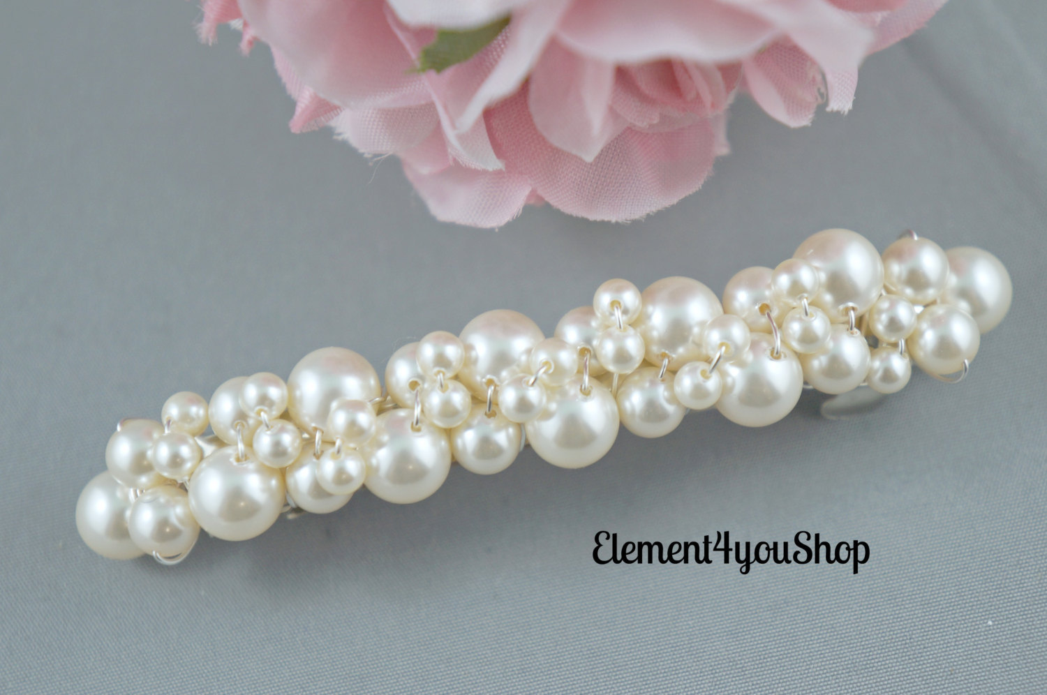 Bridal Barrette, Wedding Pearl Cluster Barrette, Ivory white cream pearls barret