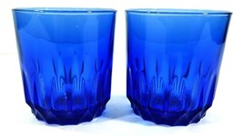 Luminarc Arcoroc Cobalt Blue Glasses 3&quot; Tall 4 Oz Set of 2 Made in France - £15.45 GBP