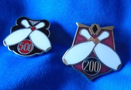 Lot of 2 BOWLING LAPEL PINS made by KELBERT Trophy 200 + 500 Excellent c... - $12.99
