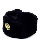 Authentic Russian Military Black Ushanka Hat Soviet Imperial Eagle Badge - $37.33