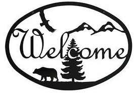 Wrought Iron Welcome Sign Bear Silhouette Forest Nature Eagle Wall Plaqu... - $24.18