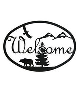 Wrought Iron Welcome Sign Bear Silhouette Forest Nature Eagle Wall Plaqu... - $24.18