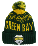 Green Bay City Name Rubber Patch Ribbed Winter Knit Pom Beanie (Gold/Green) - £15.94 GBP