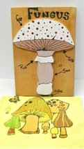 Vintage Handmade Wood Sign Fungus Mushroom Decor &amp; 1970&#39;s Terrycloth Towel Vtg - £21.32 GBP