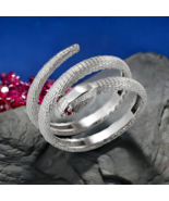Textured Sterling Silver Coiled Wrap Snake Ring with Ruby Eyes - Elegant... - $164.62 CAD