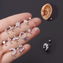 Crystal Zircon Ear Stud Moon Round Crown Cross Heart  24pcs CZ Tragus Earrings f - £53.89 GBP