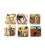 Japanese Square Drink Coasters Set 6 Bar Square Geisha Of Japan - $8.95