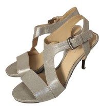 Kelly &amp; Katie Womens Shoes Size 8 Stiletto Heel Champagne Silver Metallic Fabric - £19.78 GBP