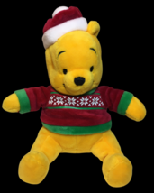 Winnie Pooh Bear Plush Stuffed Animal RARE Christmas Snowflakes Red Shirt 7&quot; - £31.17 GBP