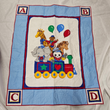 Vintage  Baby Quilt Blanket ABCD Train Balloon Panda Bear Giraffe Elephant Horse - £77.52 GBP