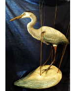 Beach Fishing, Gt. Blue Heron Sculpture, 29 in. waterbird sculpture, art - £286.33 GBP