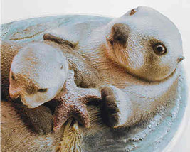 Sea OTTERS marine animal sculpture art 12 X 4 in - £46.90 GBP