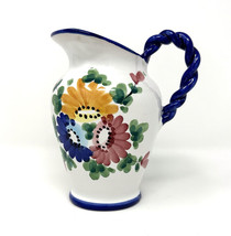 Small Ceramic Pitcher Creamer Vase Hand-Painted Flowers Blue White Italy 6” H - £19.50 GBP