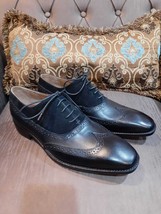 Handmade Men&#39;s Black Wingtip Leather Oxford Chiseled Toe Dress Formal Shoes - £101.78 GBP+