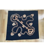 100% Silk Scarf  Black w/ Gold Key,Chains &amp; Heart Locks Headscarf Headband - $279.59 MXN