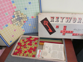 VTG 1953 PARKER BROTHERS KEYWORD A CROSSWORD GAME COMPLETE  - £5.41 GBP