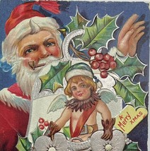 Santa Claus Smoking Pipe Bell Angel Antique Sales Sample Christmas Postcard Rare - £6.97 GBP