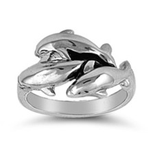 Triple Dolphin  Stainless Steel Ring Love, Hope, Luck Size 5,6,7,8,9,10 - £14.26 GBP