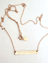 Rose Gold Sterling Silver Bar &quot;LOVE YOU MORE&quot; Pendant 18&quot; Chain - £20.29 GBP