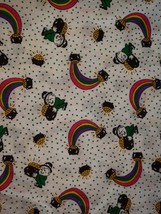 Cute Vintage St. Patrick’s Day Pot Of Gold Rainbow Leprechaun Fabric 52&quot; x 45&quot; - £7.90 GBP