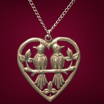 Rare Vintage Coro Sterling Silver Craft Lovebirds Statement Necklace 16” 12 Gram - £99.94 GBP