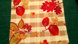 FABRIC M.Miller 2 Pcs Leaves &amp; Berries of Gold on Brown Check &amp; Grey Che... - $1.95