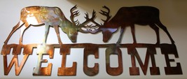 Elk Welcome Sign Metal Wall Art Decor 24&quot; wide  x 12&quot; tall - £39.64 GBP