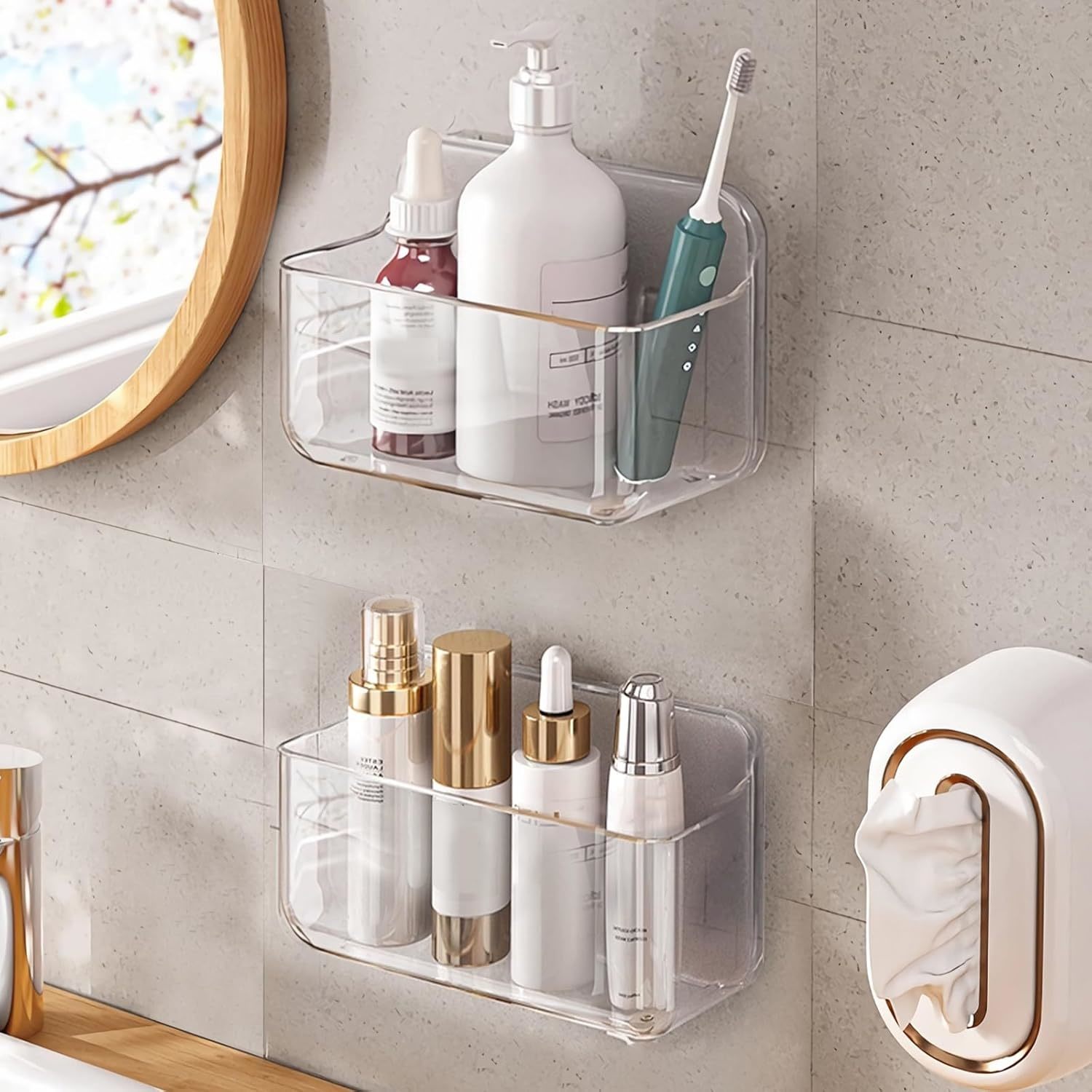 2Pc Acrylic Wall Mount Organizer, Adhesive Clear Cabinet Door, Living Room - $42.93