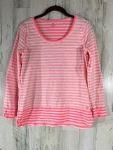 T By Talbots Slub Knit Top Size Medium Pink Stripe Scoop Neck Contrasting Trim - £15.55 GBP