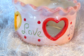 ceramic candle holder w/hearts &amp; 'love' 3" tall 4.75" diameter (off E) - $2.00